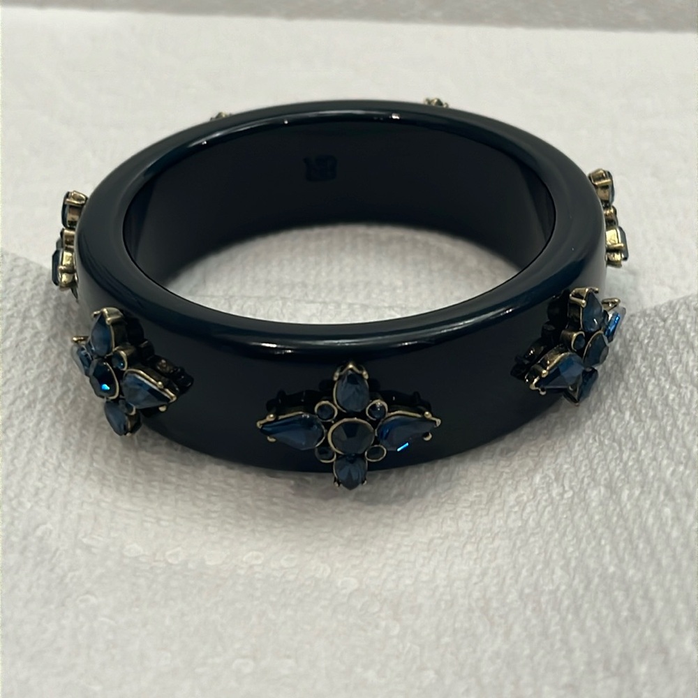 Beautiful Banana Republic Black Resin Bracelet with Blue Rhinestones.